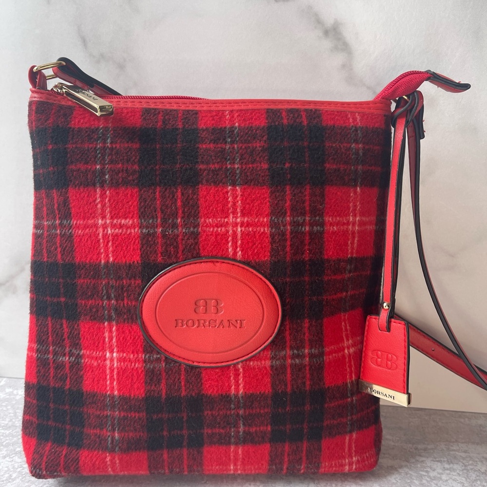 Black and red plaid crossbody Borsani purse